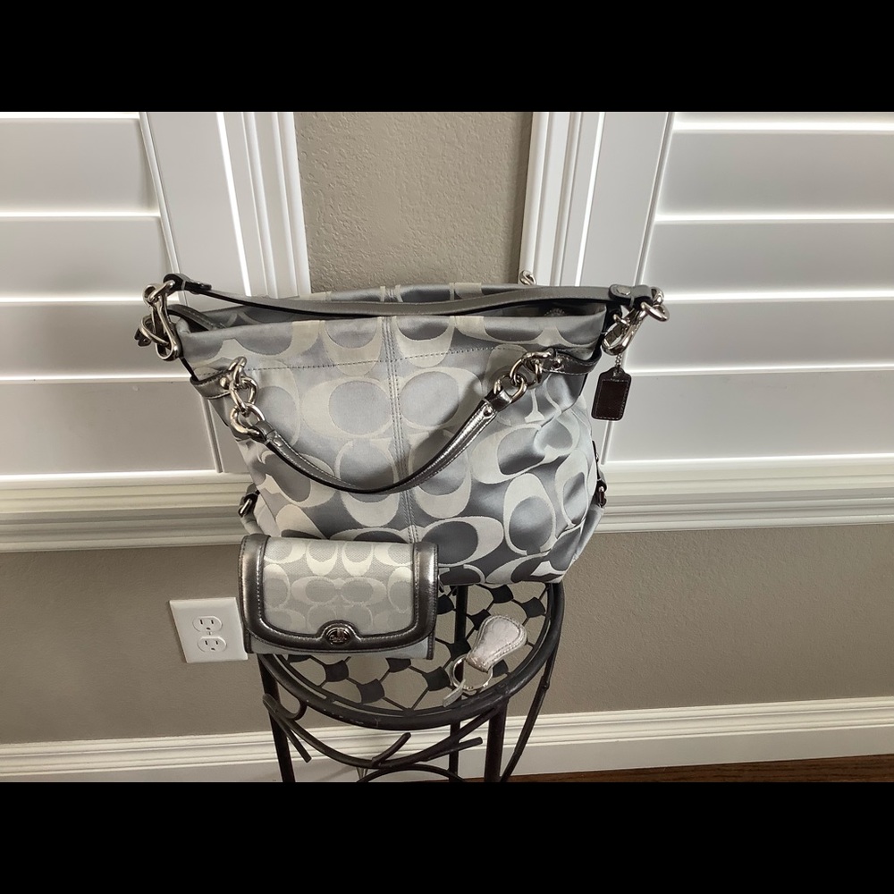 Coach Gray/Silver shoulder bag, wallet & key chain